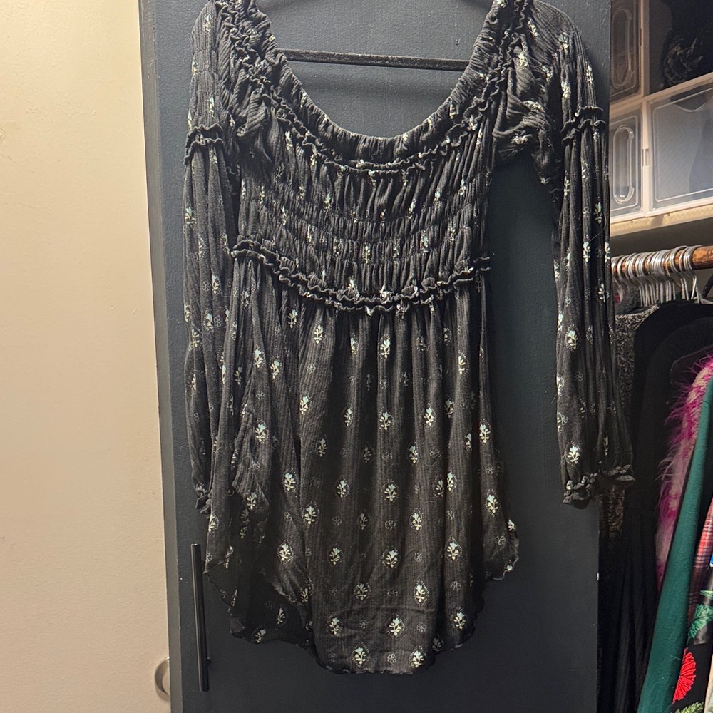 Free People Black Floral Blouse